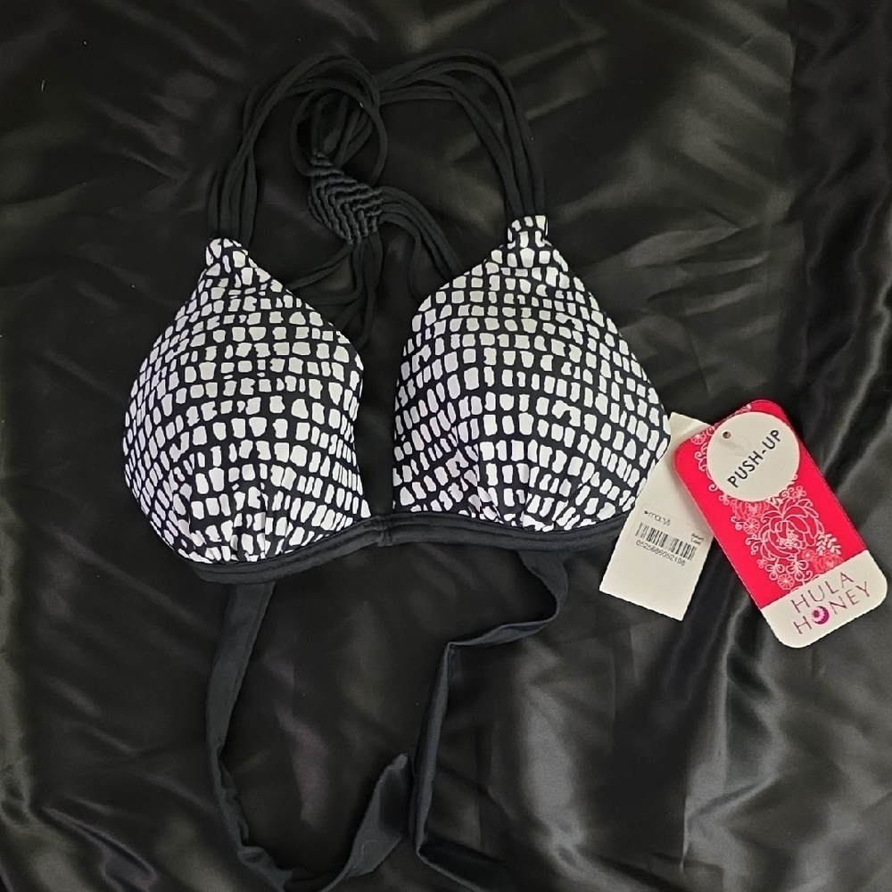 Hula Honey Black and White Push-Up Bikini Top